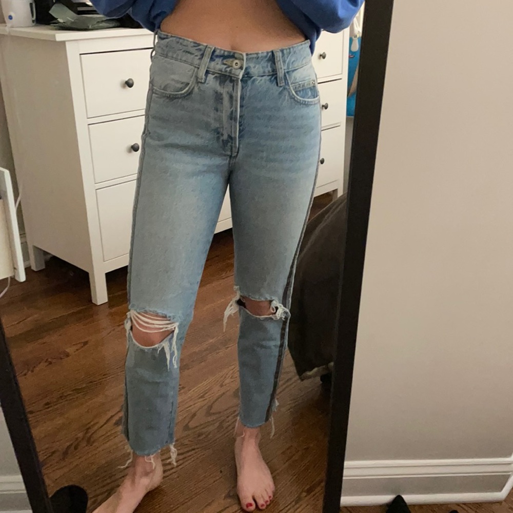 Zara high waisted denim pant with silver lining
